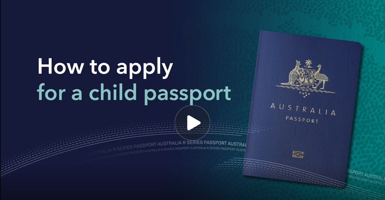 Australian passport with text 'How to apply for a child passport'